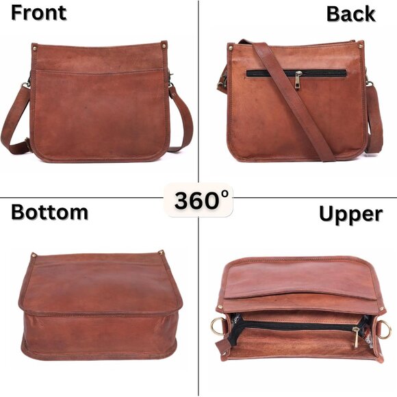 Genuine Leather Crossbody Purse Women Rustic Tan Medium Sized Bag with Zipper - Picture 6 of 7